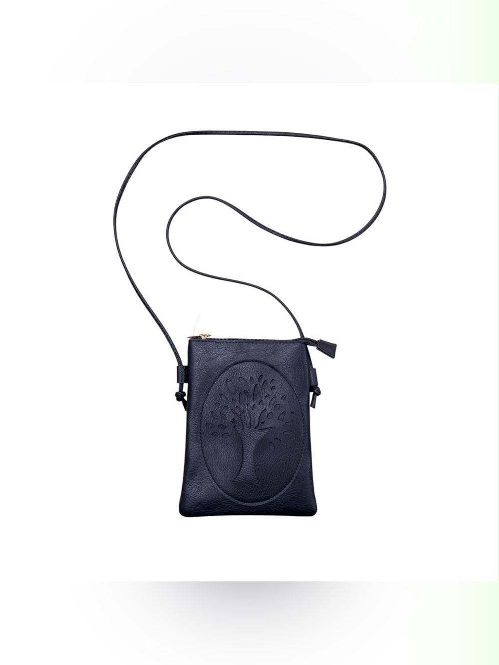 Memories Leather Navy Crossbody Bag with Tree Embossing